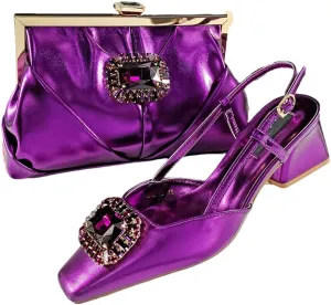 WomenS Coffee Rhinestone Pointed Toe High Heels and Matching Bag Set for Luxury Parties