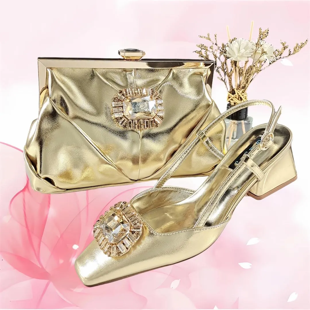 WomenS Coffee Rhinestone Pointed Toe High Heels and Matching Bag Set for Luxury Parties