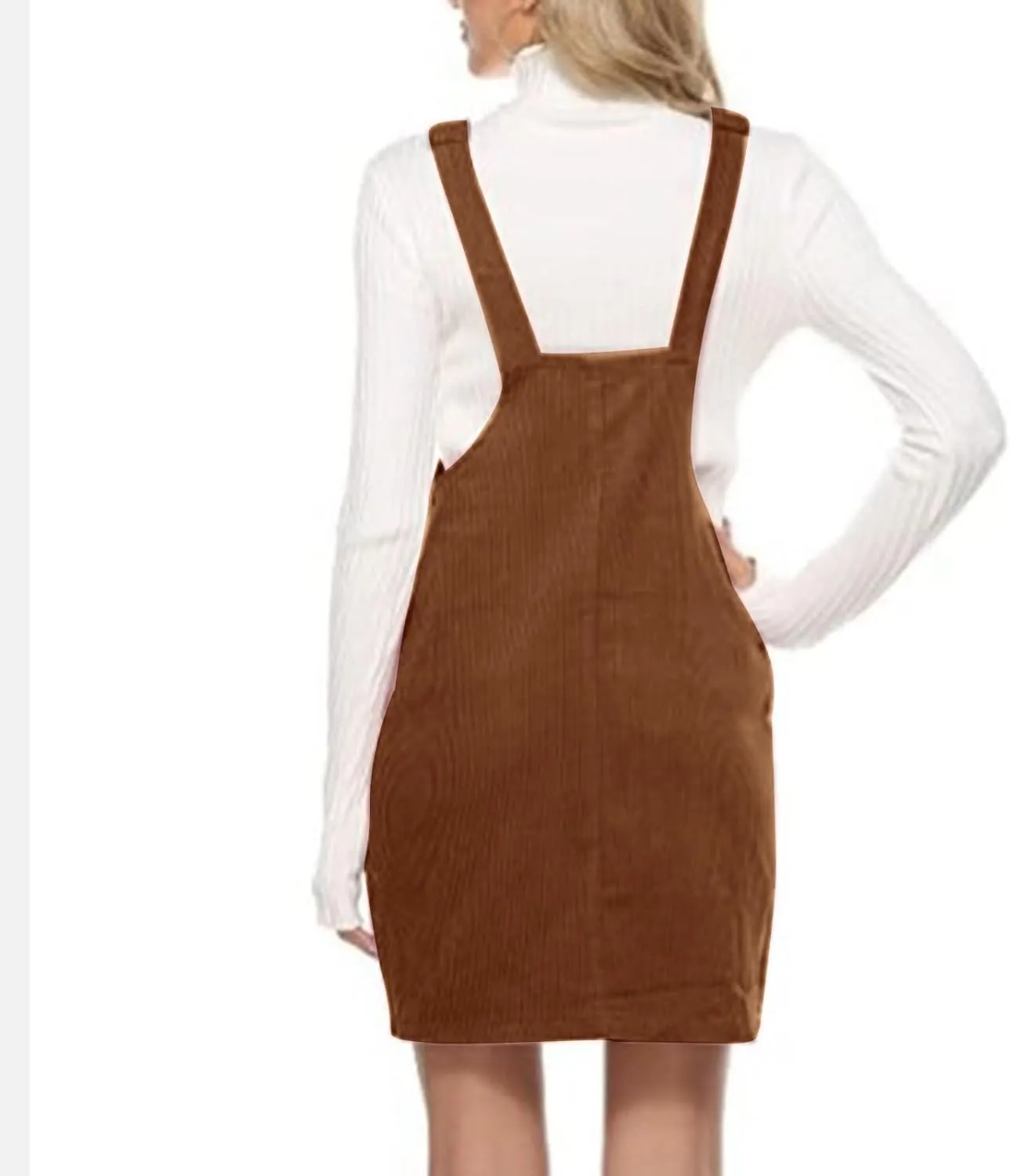 Women's Corduroy A Line Mini Dress Adjustable Button Down Strap Sundress Front Pockets Elegant Plain Cord Dresses