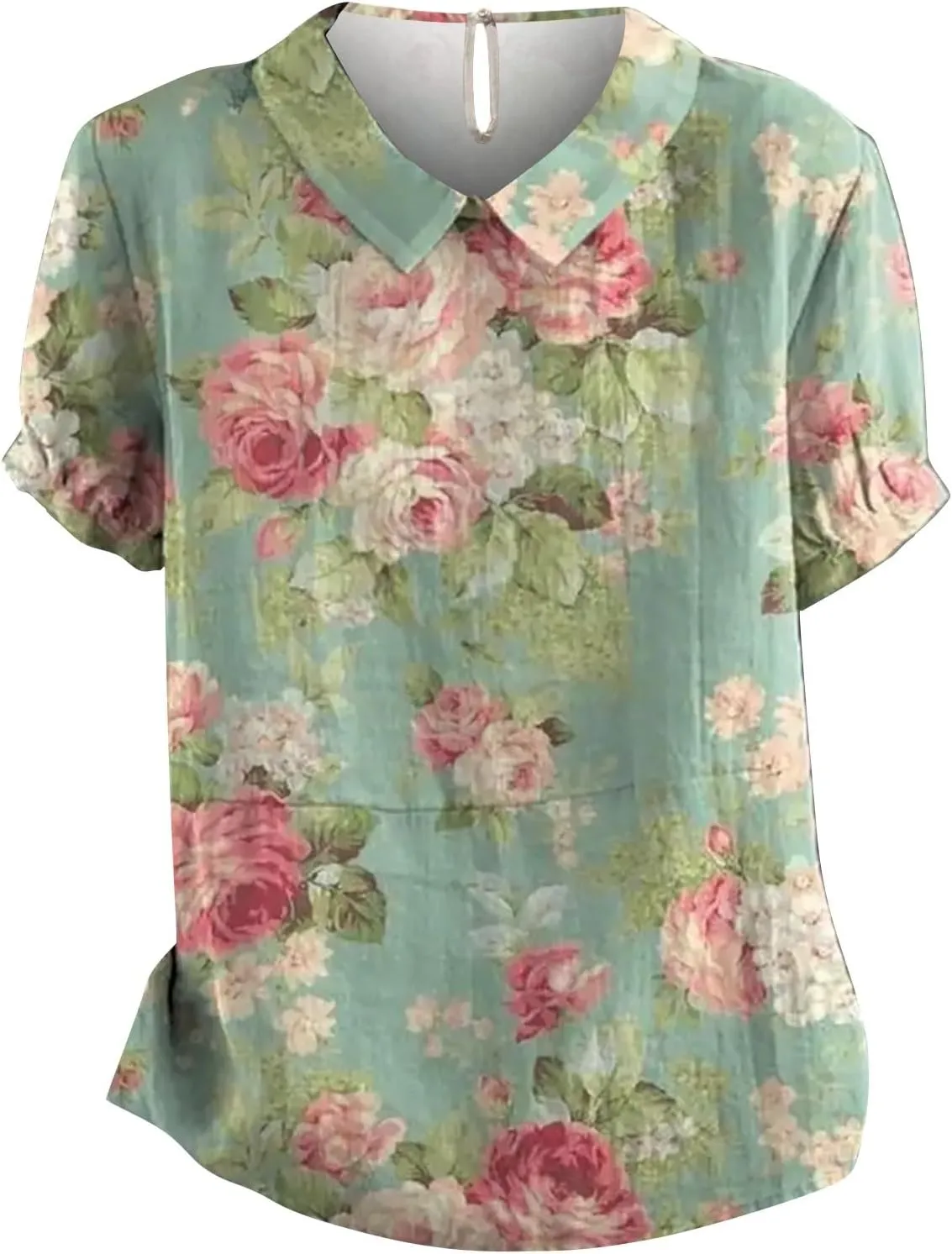 Womens Cotton Linen Short Sleeve T Shirts Casual Ruffled Trim Blouses Summer Cute Solid Tops Tunic Tee