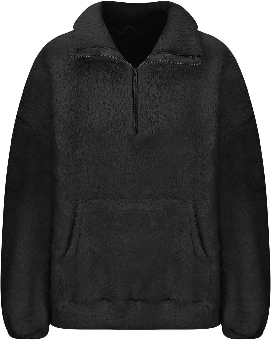 Womens Cropped Half Zip Pullover Cozy Warm Sherpa Fleece Sweatshirt No Hood 1/4 Zip Sweater with Pockets