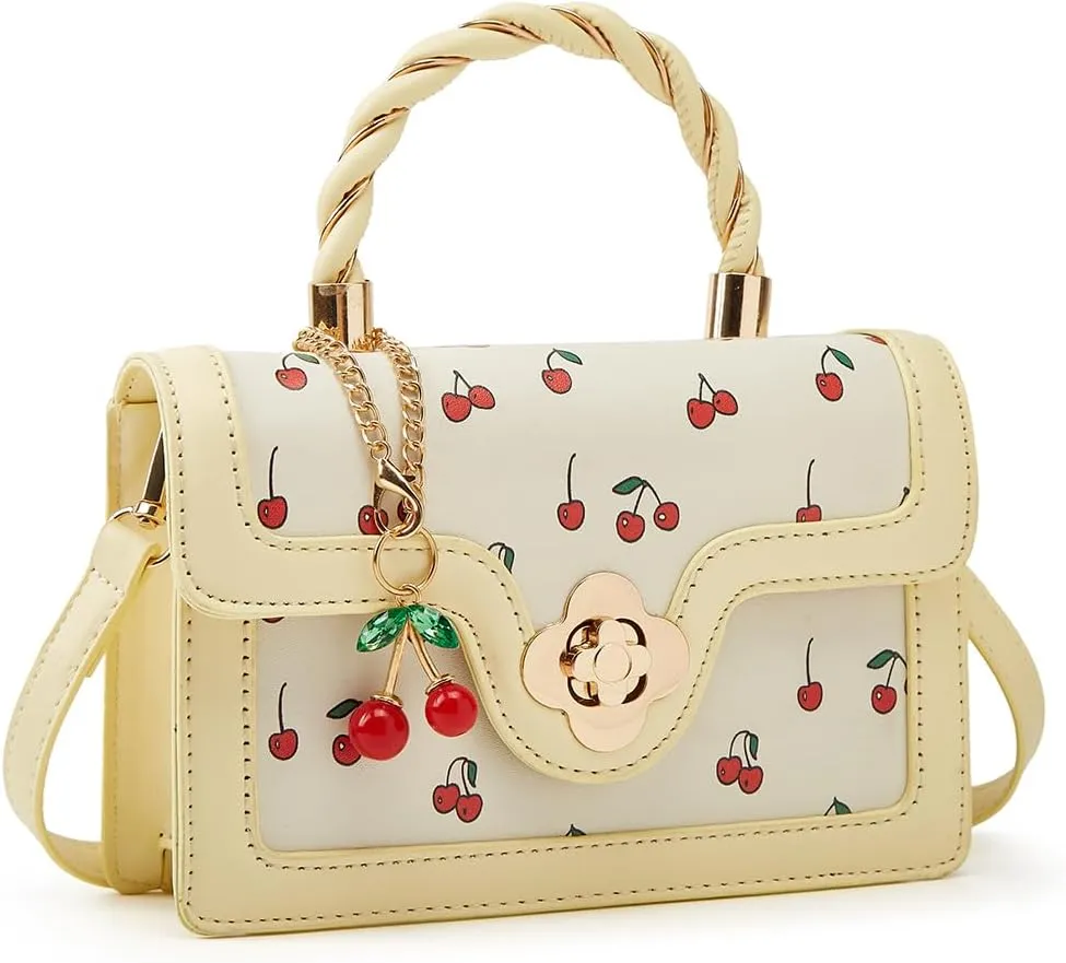 Womens Cute Cherry Vegan Leather Shoulder Crossbody Bag Fashion Purse Small Totes Y2k Handbag Satchel Clutch