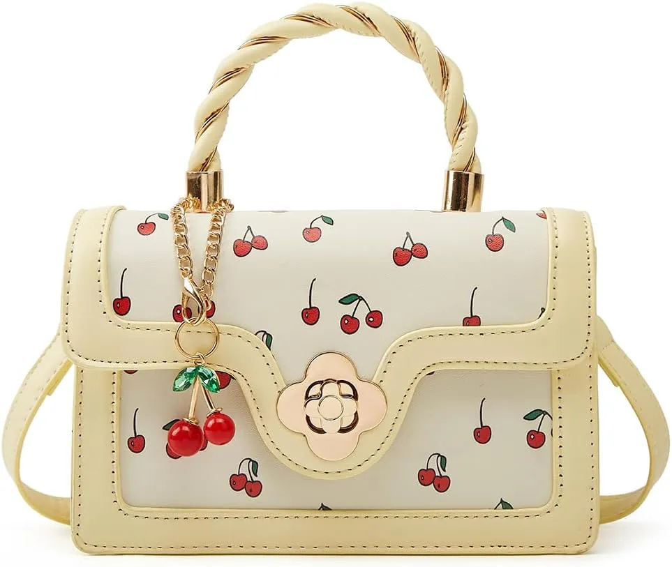 Womens Cute Cherry Vegan Leather Shoulder Crossbody Bag Fashion Purse Small Totes Y2k Handbag Satchel Clutch