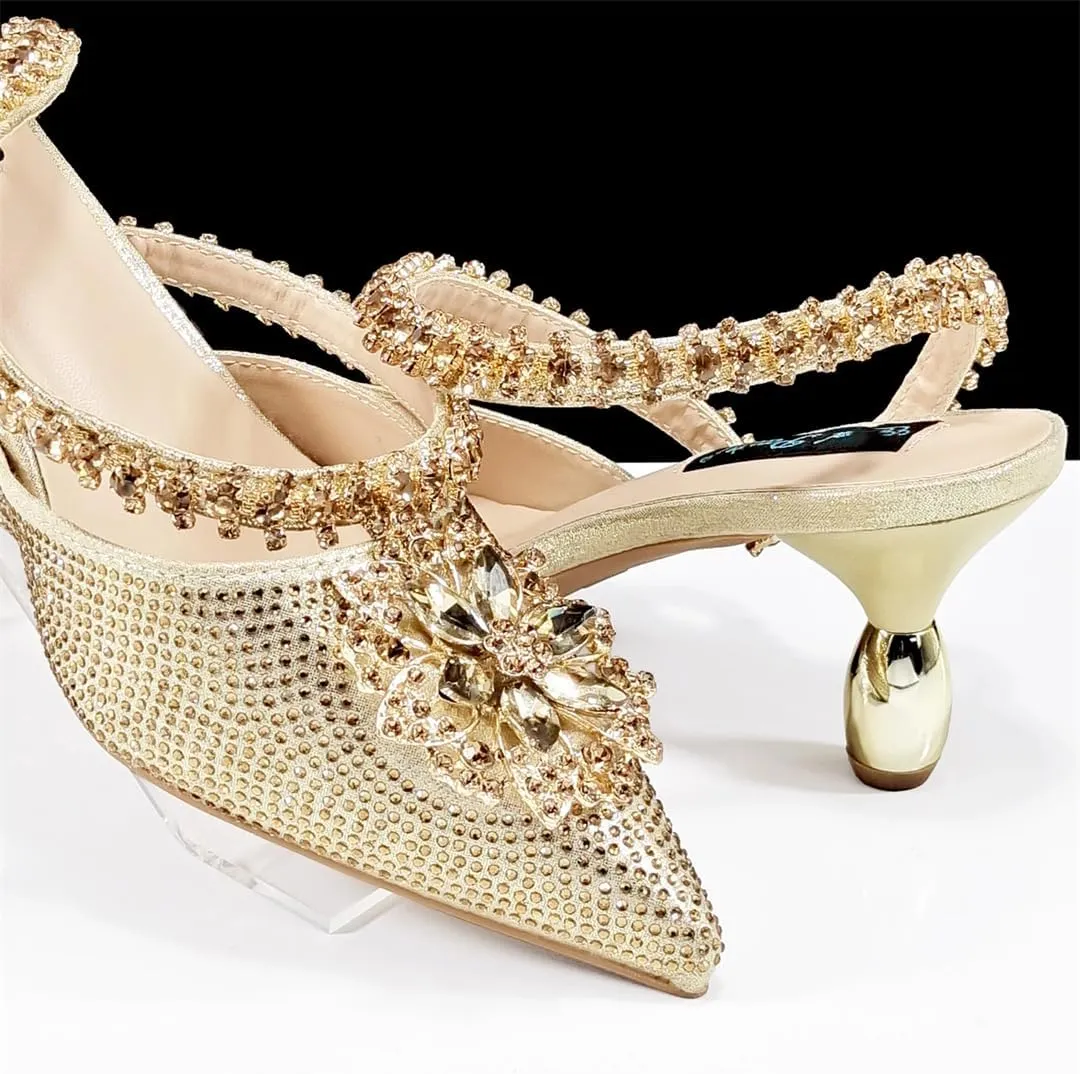 WomenS Dazzling Thin Heel Pumps and Clutch Set with Crystal Details for Festive Elegance