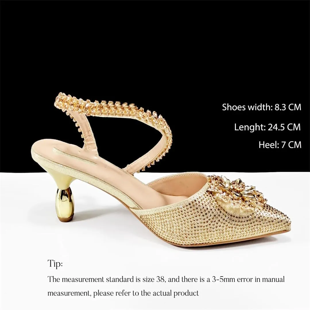 WomenS Dazzling Thin Heel Pumps and Clutch Set with Crystal Details for Festive Elegance