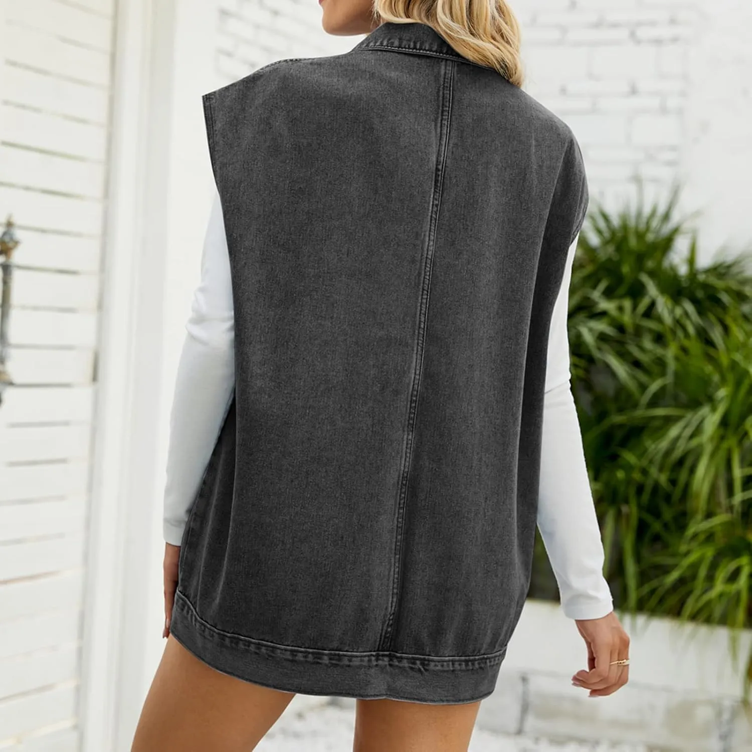 Women's Denim Retro Denim Top Oversized Sleeveless Button Denim Jacket
