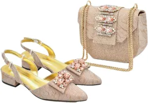 WomenS Elegant Bowtie Party Wedding Shoes and Bag Set Pointed Toe Low Heels Slingbacks Pumps with Handbag