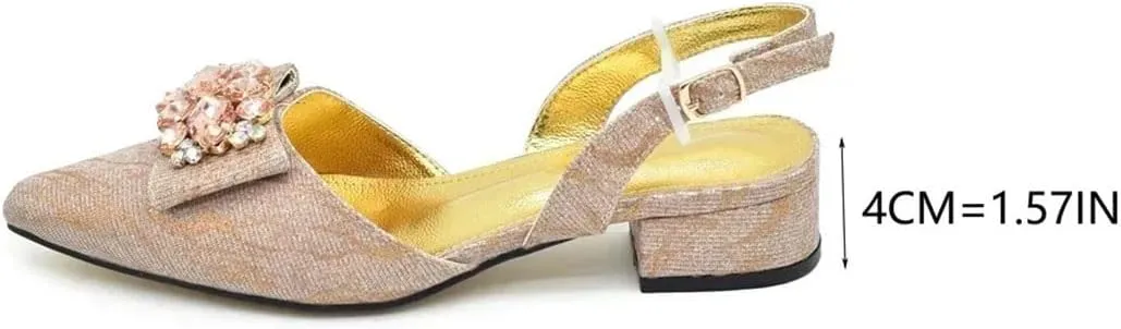 WomenS Elegant Bowtie Party Wedding Shoes and Bag Set Pointed Toe Low Heels Slingbacks Pumps with Handbag
