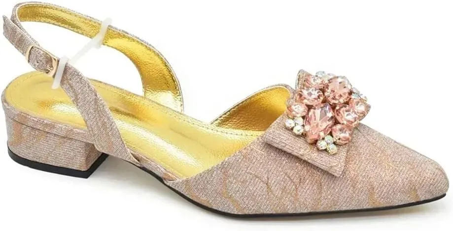 WomenS Elegant Bowtie Party Wedding Shoes and Bag Set Pointed Toe Low Heels Slingbacks Pumps with Handbag