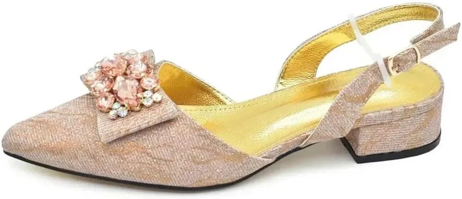 WomenS Elegant Bowtie Party Wedding Shoes and Bag Set Pointed Toe Low Heels Slingbacks Pumps with Handbag