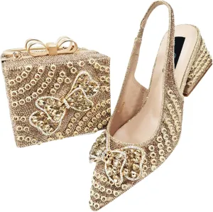 Womens Elegant Crystal Accented Wedding Shoes and Shoulder Bag Set Luxury Heels for Formal Dinners and Occasions