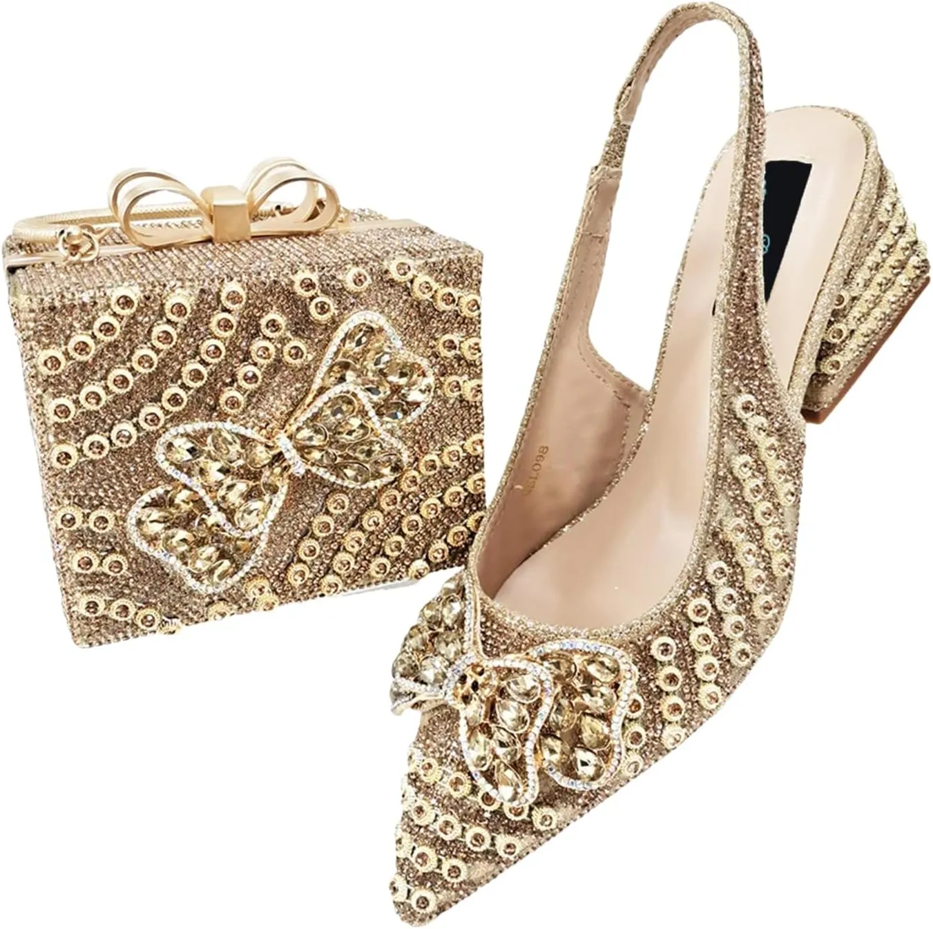 Womens Elegant Crystal Accented Wedding Shoes and Shoulder Bag Set Luxury Heels for Formal Dinners and Occasions