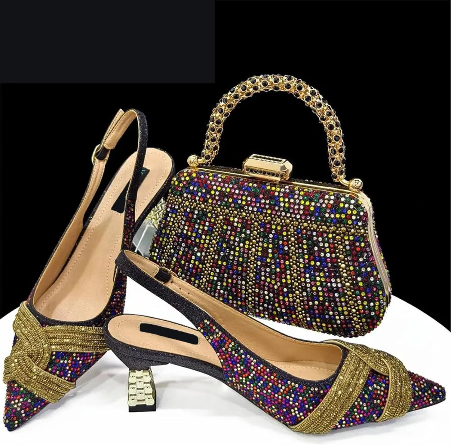 Womens Elegant Crystal Decorated Wedding Shoes and Purse Combo Luxury Heels for Formal Dinners and Receptions