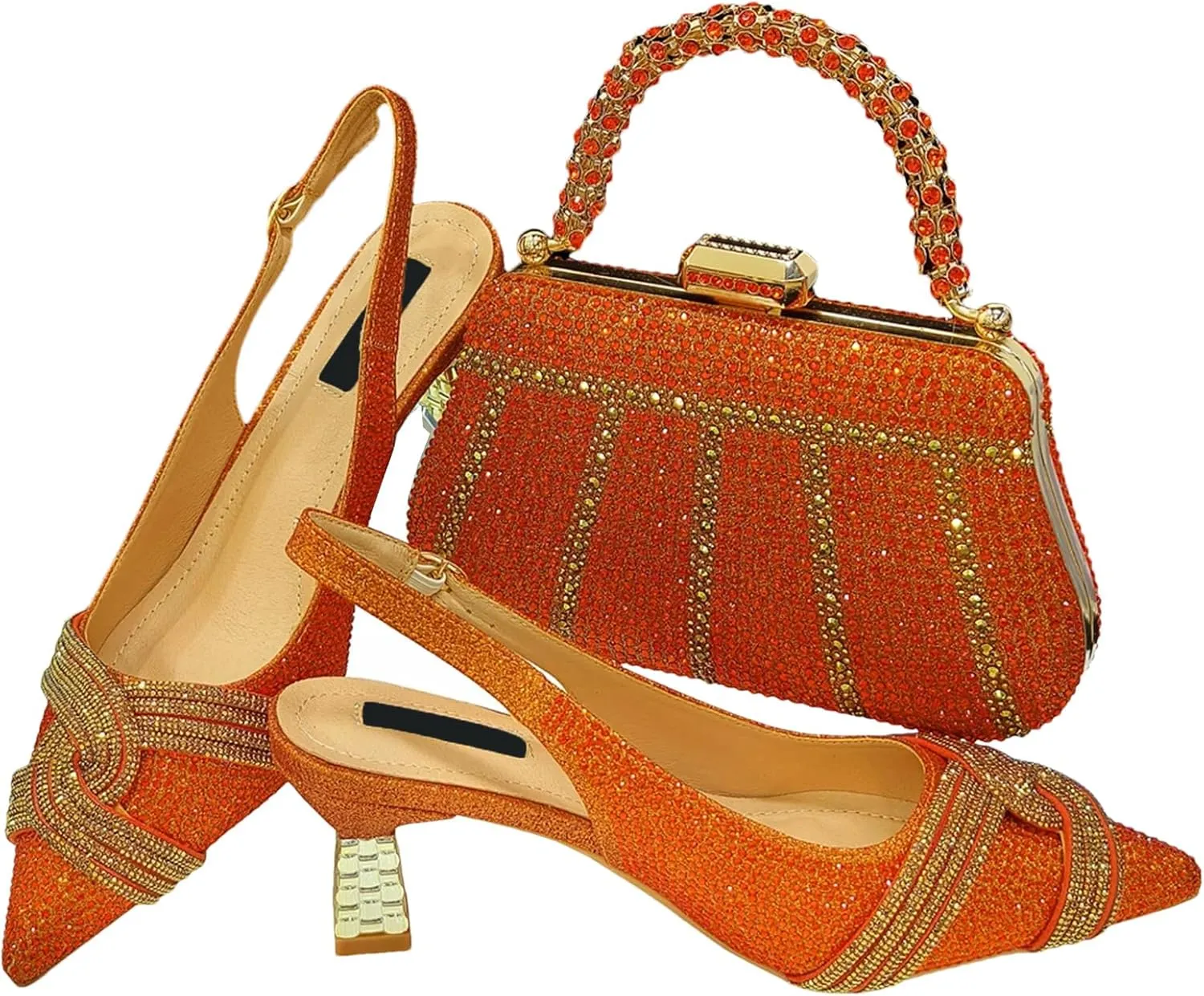 Womens Elegant Crystal Decorated Wedding Shoes and Purse Combo Luxury Heels for Formal Dinners and Receptions