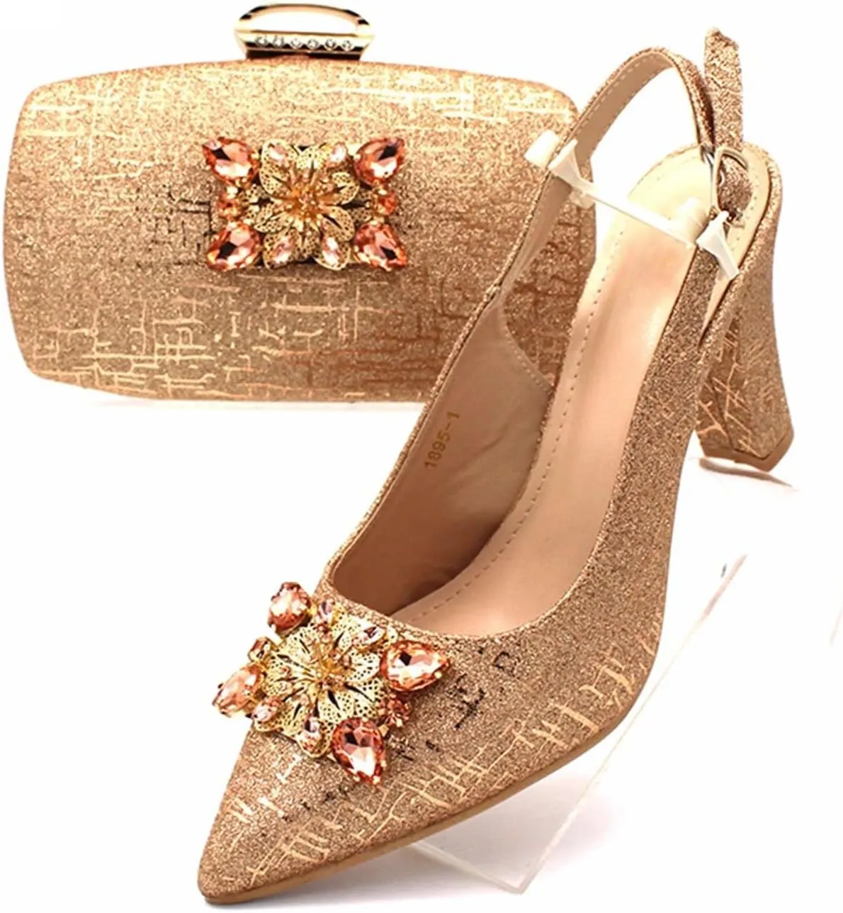 Womens Elegant Crystal Embellished Wedding Shoes and Clutch Bag Set Luxury Heels for Formal Dinners and Receptions