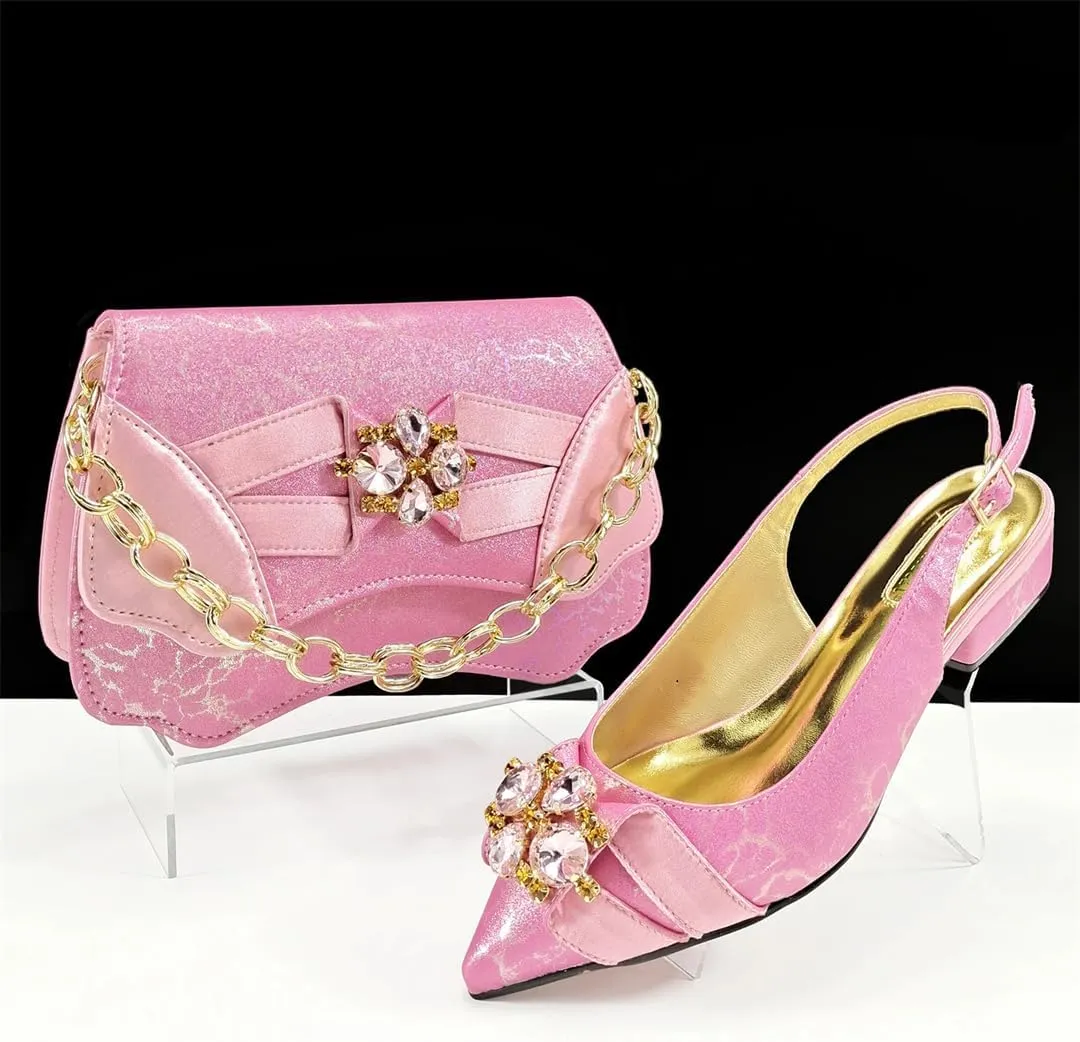 WomenS Elegant Gold Italian Pumps and Matching Bag Set with Thin Heels for Special Occasions