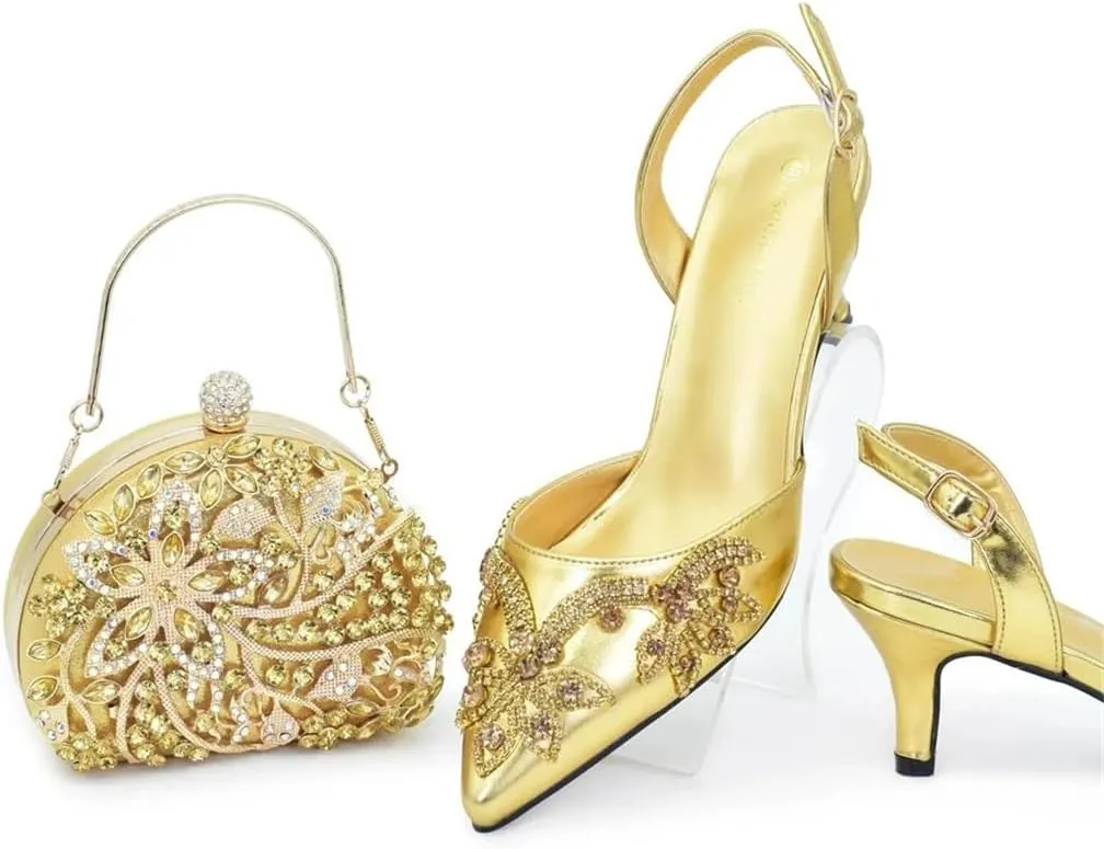 WomenS Elegant Italian Shoes and Bag Set for Dress Occasion with Charm Decorations and Buckle Strap