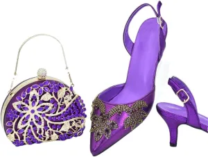 WomenS Elegant Italian Shoes and Bag Set for Dress Occasion with Charm Decorations and Buckle Strap