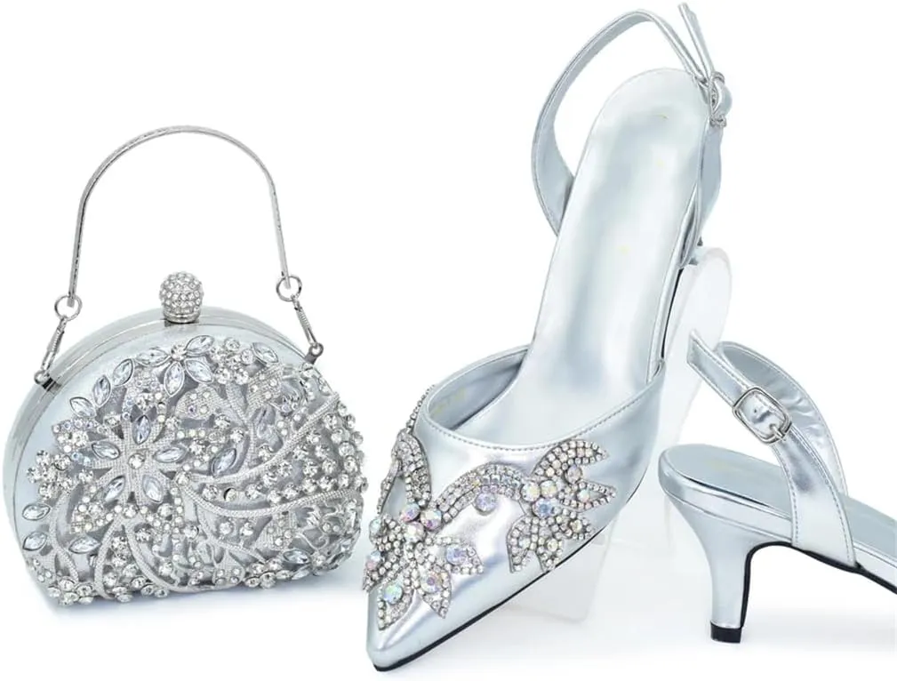 WomenS Elegant Italian Shoes and Bag Set for Dress Occasion with Charm Decorations and Buckle Strap