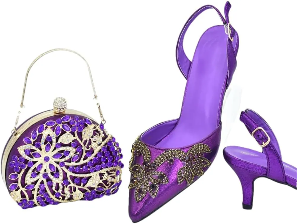 WomenS Elegant Italian Shoes and Bag Set for Dress Occasion with Charm Decorations and Buckle Strap