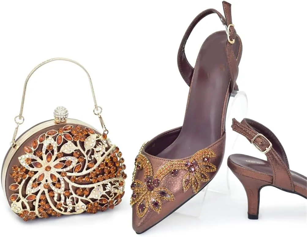 WomenS Elegant Italian Shoes and Bag Set for Dress Occasion with Charm Decorations and Buckle Strap