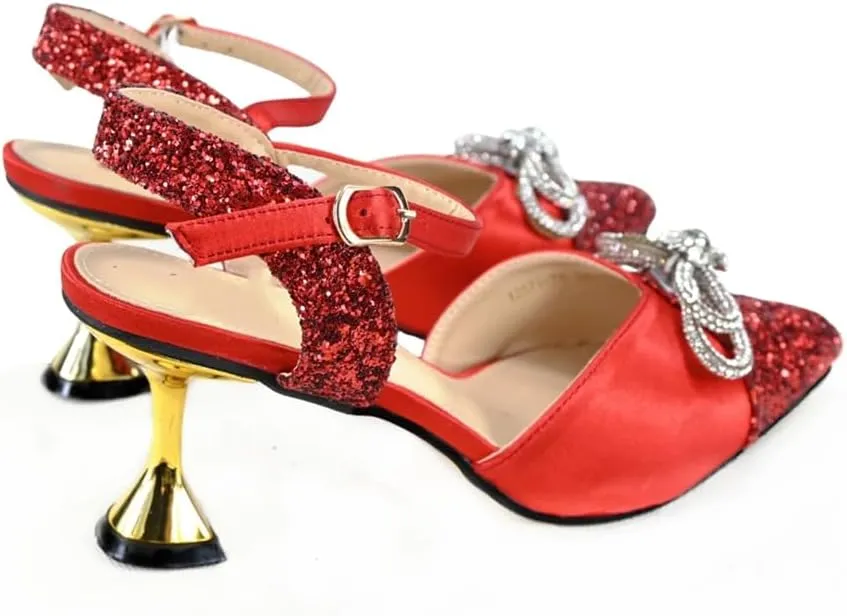 WomenS Elegant Red Shoes and Bag Set Pointed Toe Spike Heels Buckle Strap High Heel for Party