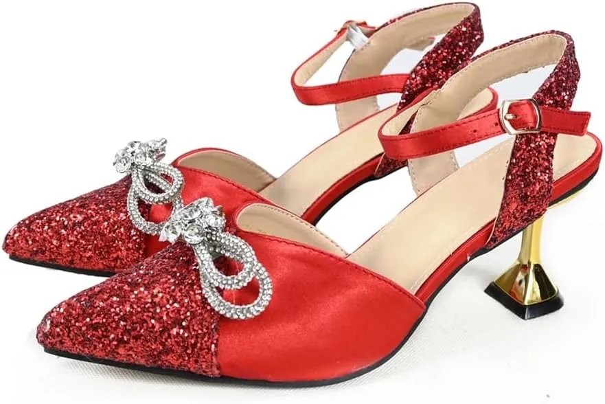 WomenS Elegant Red Shoes and Bag Set Pointed Toe Spike Heels Buckle Strap High Heel for Party