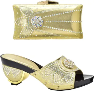 Womens Evening Shoes and Bag Sets Italian Style High Heels African with Rhinestone Crystal Clutch for Wedding Party
