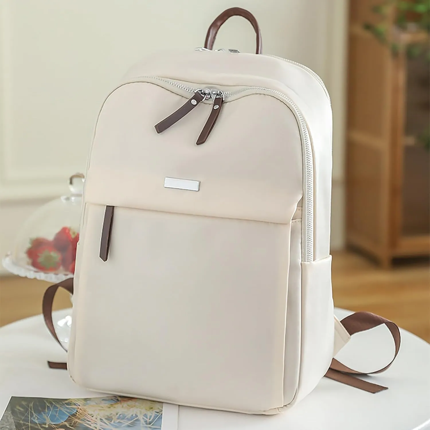 Women's Fashion Office Bags Soft Leather Backpacks Travel Bags Cute Tote Fashion Soft Leather Outdoor Backpack(White)