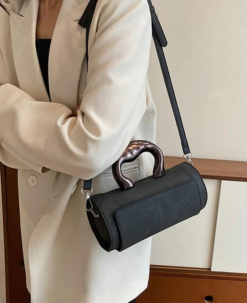 Women's Fashion PU Leather Shoulder Crossbody Bag Y2K Small Cylinder Hobo Totes Handbag Box Purse Satchel