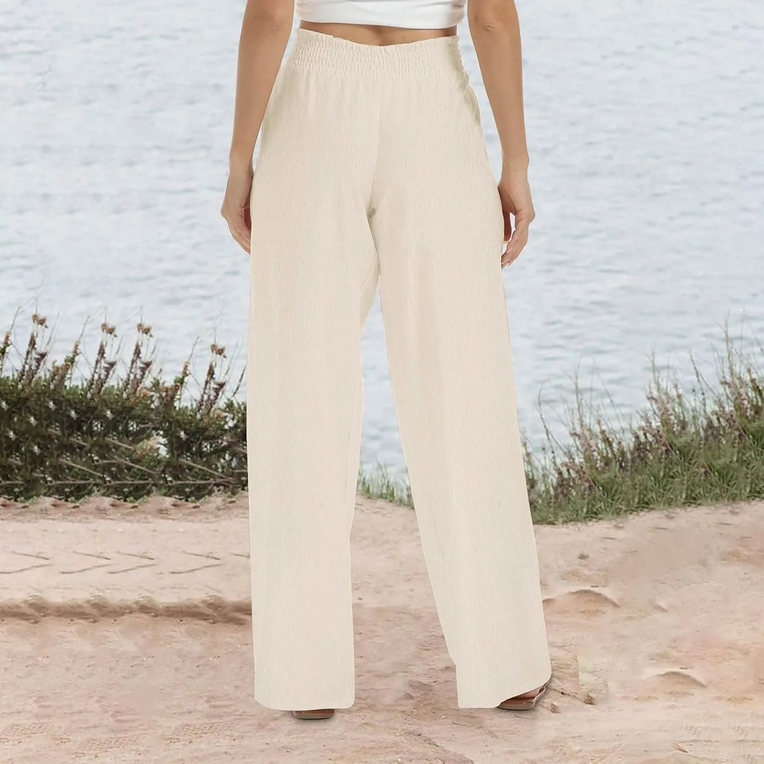Women's Flowy Wide Leg Boho Yoga Pants, High Elastic Waist Baggy Solid Casual Trouser, Summer Fashion Work Pant