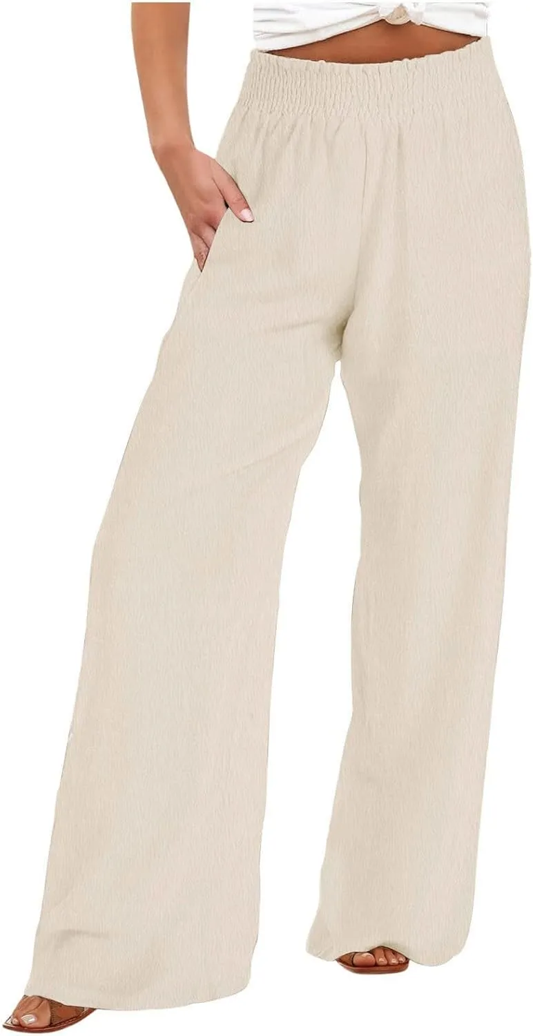 Women's Flowy Wide Leg Boho Yoga Pants, High Elastic Waist Baggy Solid Casual Trouser, Summer Fashion Work Pant