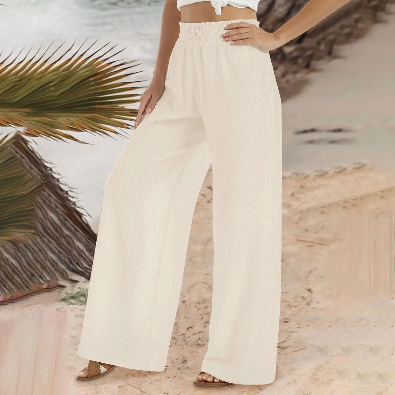 Women's Flowy Wide Leg Boho Yoga Pants, High Elastic Waist Baggy Solid Casual Trouser, Summer Fashion Work Pant