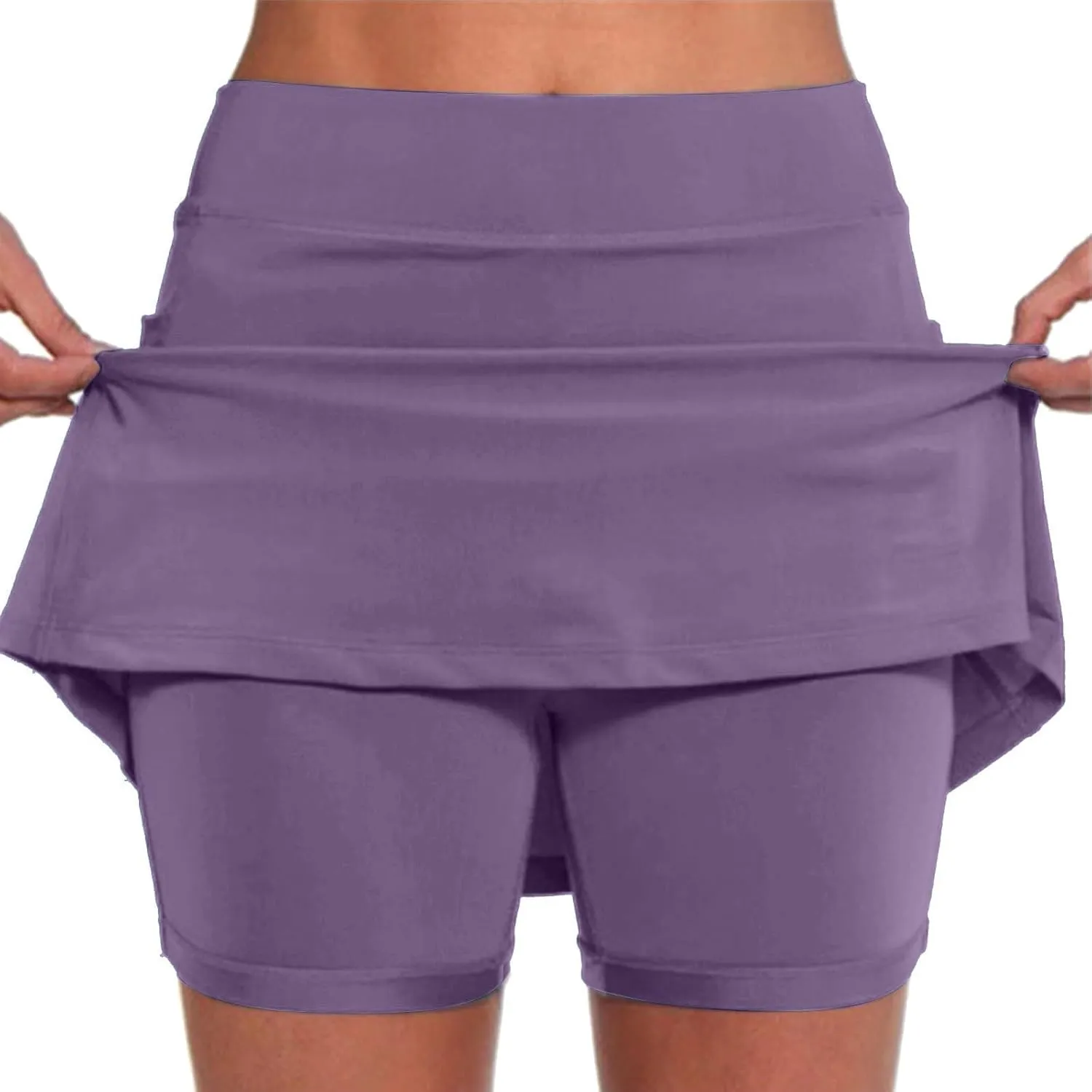 Womens Golf Pleated Tennis Skirts Solid Color Style Soft Culottes Skinny Mid Waisted Athletic Sport Short Skirts