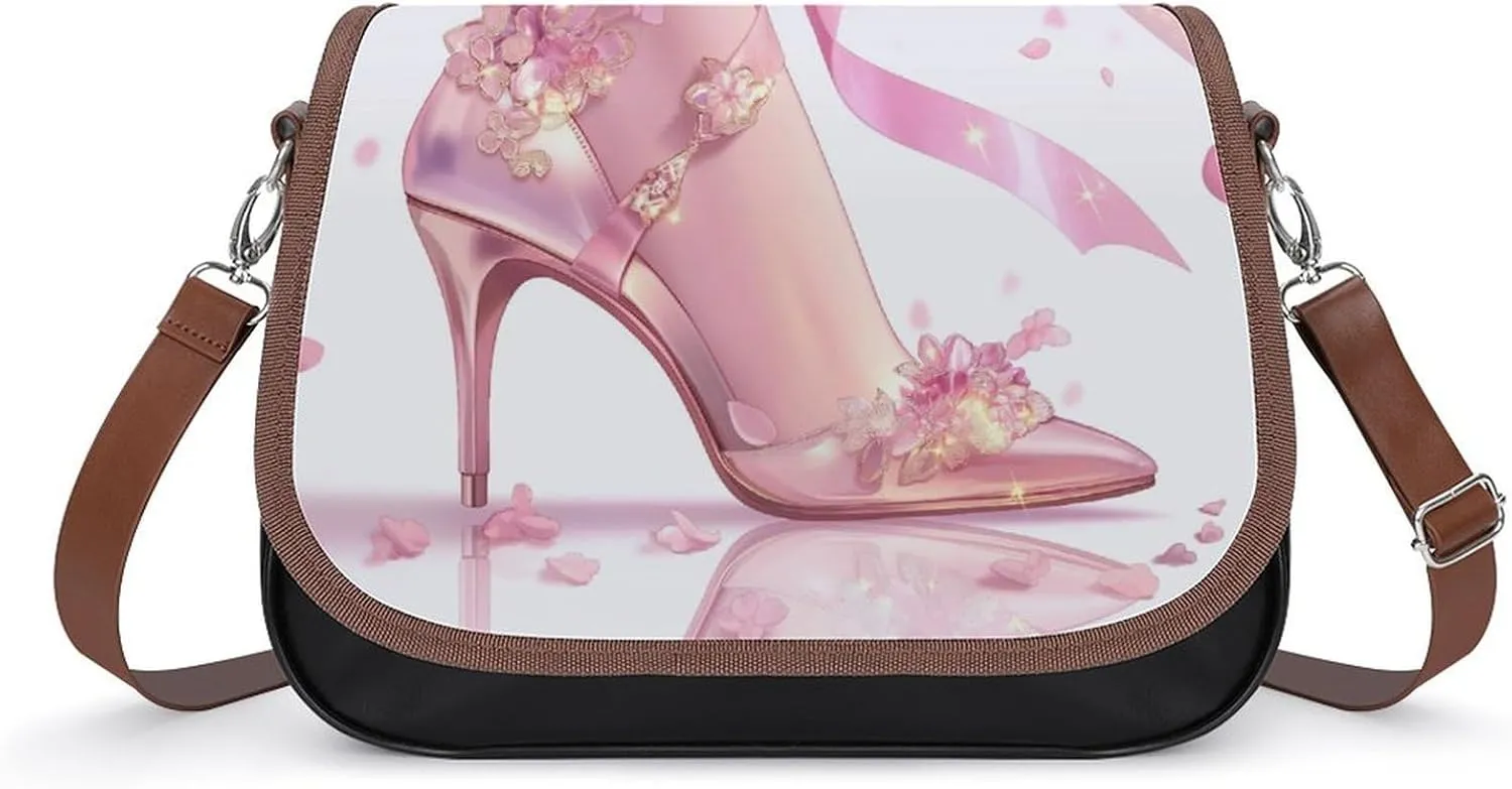 Women's Handbag Pink High Heels Satchel Bag Leather Crossbody Bag Waterproof Messenger Bag