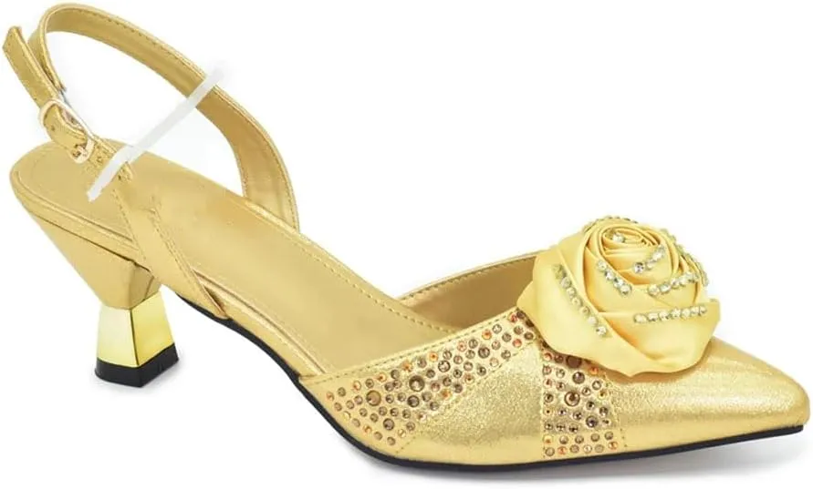 WomenS Handmade Flowers Shoes and Bags Set for Party Wedding Spike Heels Slingbacks Pumps with Matching Clutch