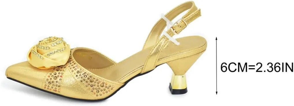 WomenS Handmade Flowers Shoes and Bags Set for Party Wedding Spike Heels Slingbacks Pumps with Matching Clutch