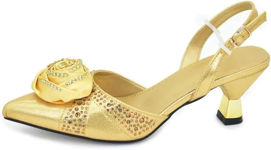 WomenS Handmade Flowers Shoes and Bags Set for Party Wedding Spike Heels Slingbacks Pumps with Matching Clutch