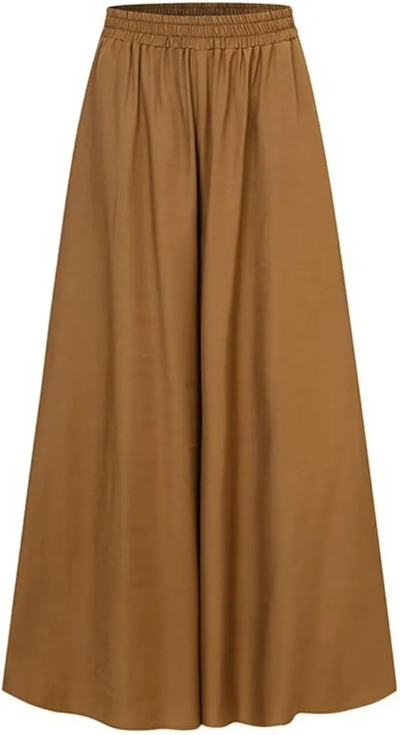 Women's High Waist Wide Leg Long Skirt Pants Casual Loose Elastic Waist Trouser Big Swing Skirt