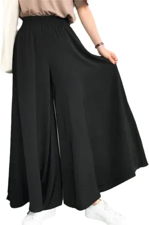 Women's High Waist Wide Leg Long Skirt Pants Casual Loose Elastic Waist Trouser Big Swing Skirt