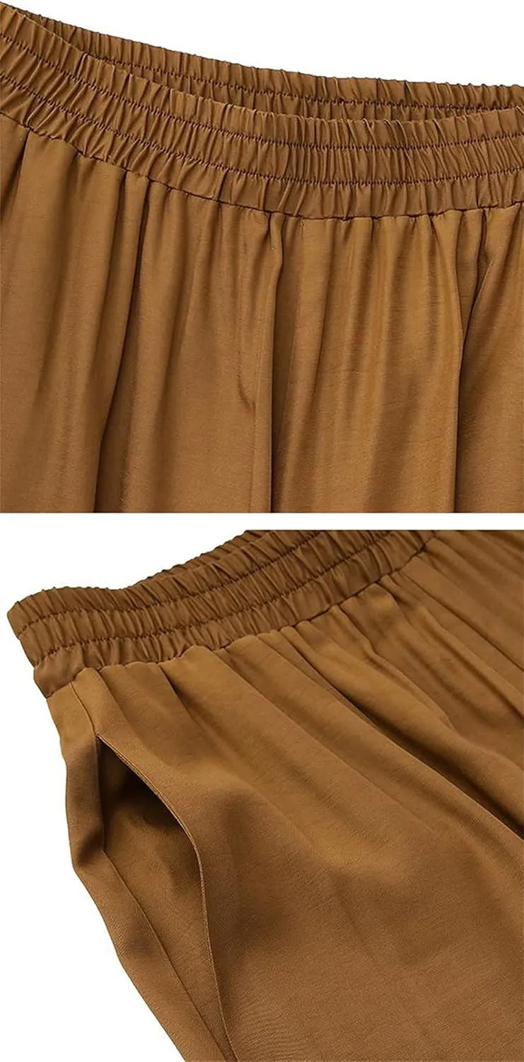 Women's High Waist Wide Leg Long Skirt Pants Casual Loose Elastic Waist Trouser Big Swing Skirt