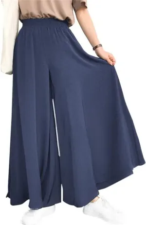 Women's High Waist Wide Leg Long Skirt Pants Casual Loose Elastic Waist Trouser Big Swing Skirt