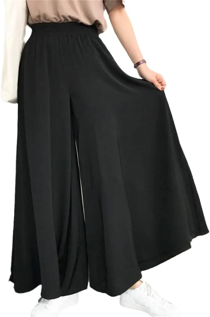 Women's High Waist Wide Leg Long Skirt Pants Casual Loose Elastic Waist Trouser Big Swing Skirt