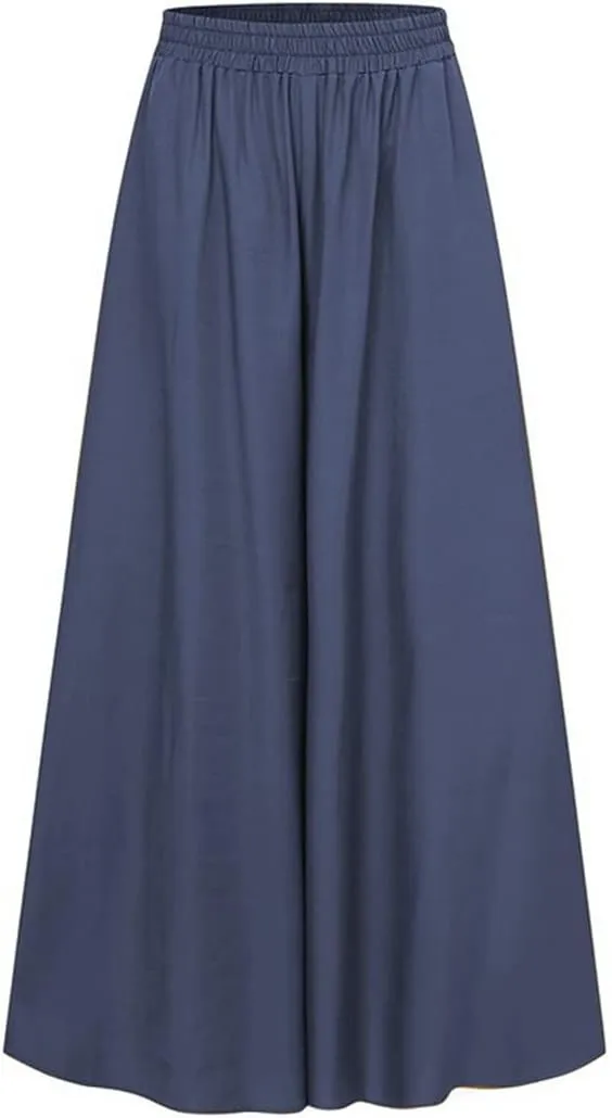 Women's High Waist Wide Leg Long Skirt Pants Casual Loose Elastic Waist Trouser Big Swing Skirt