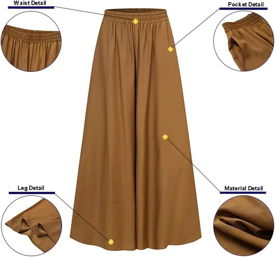 Women's High Waist Wide Leg Long Skirt Pants Casual Loose Elastic Waist Trouser Big Swing Skirt