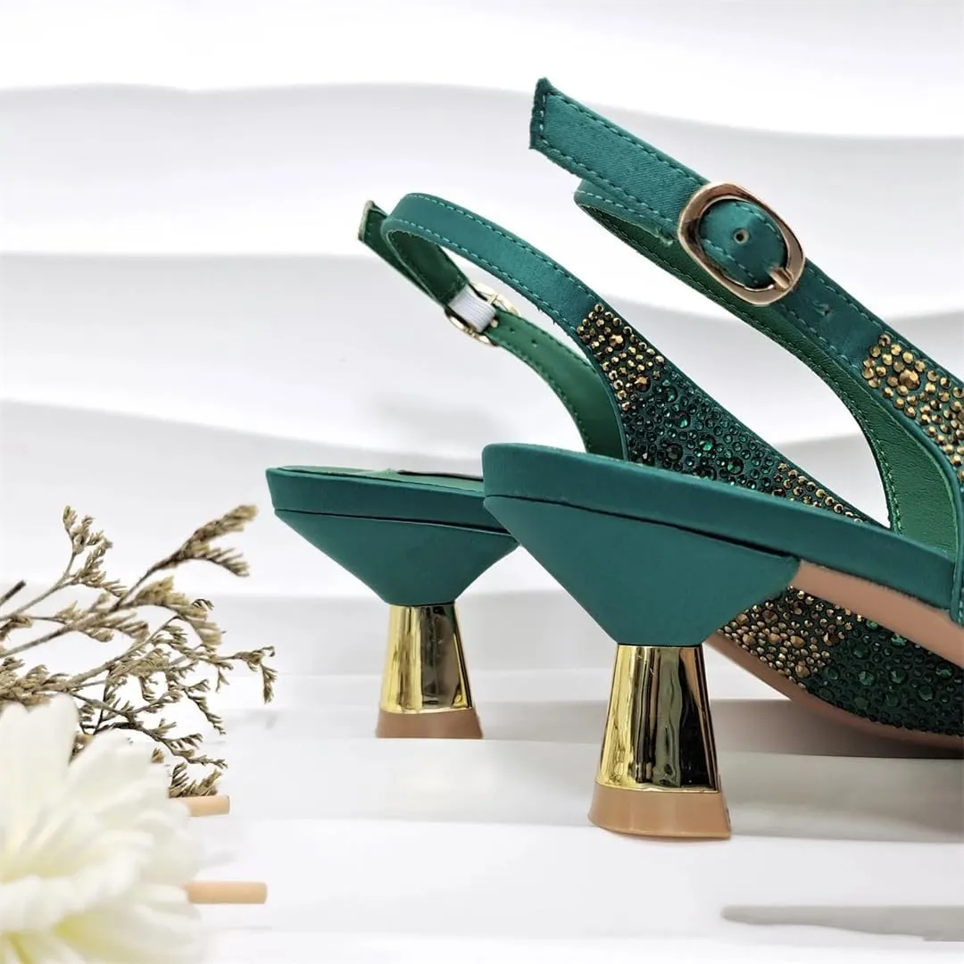 WomenS Italian Design Rhinestone Heels and Handbag Set with Strange Style Heel for Elegant Party Wear