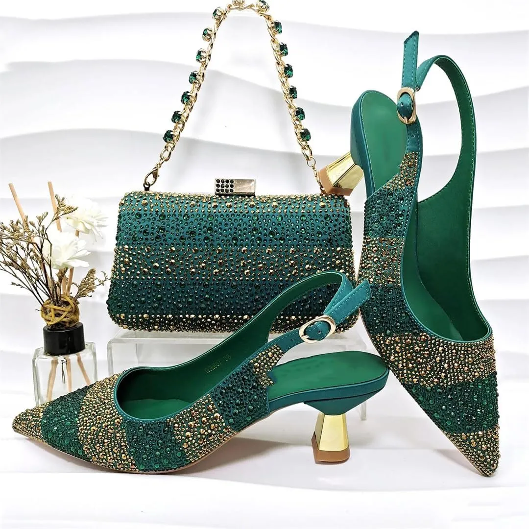 WomenS Italian Design Rhinestone Heels and Handbag Set with Strange Style Heel for Elegant Party Wear