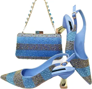 WomenS Italian Design Rhinestone Heels and Handbag Set with Strange Style Heel for Elegant Party Wear