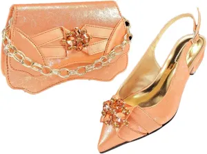 WomenS Italian Designer Comfortable Heel Crystal Shoes and Evening Bag Set Square Heel Pointed Toe Buckle Strap