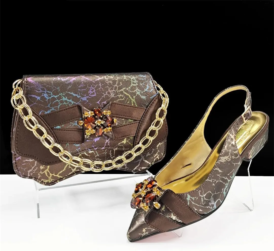 WomenS Italian Designer Comfortable Heel Crystal Shoes and Evening Bag Set Square Heel Pointed Toe Buckle Strap